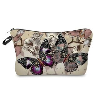‎BUTTERFLY COSMETIC BAG, PURPLE N BEIGE